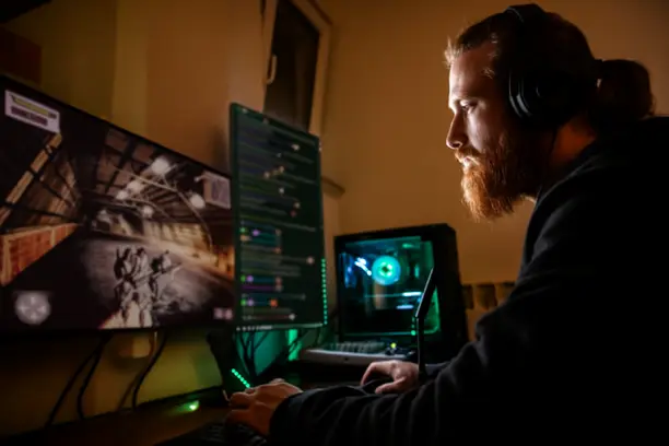 Un hombre jugando en un PC Gaming provisto del hardware adecaudo