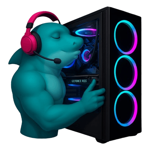tiburon mascota besando el pc gaming greed mk2 power